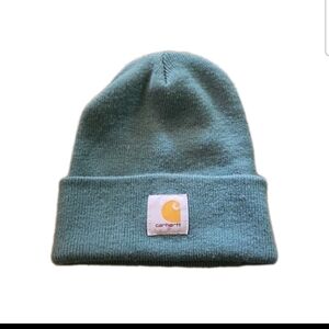 Carhartt Unisex Blue Green Knit Cuffed Logo Beanie